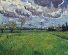 Meadow With Flowers Under A Stormy Sky by Vincent Van Gogh