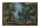 A Forest Landscape with Hunters Giving Chase to a Stag by Pieter Bruegel the Elder