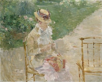Young Woman Knitting Print by Berthe Morisot