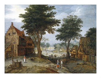 Bustling Village Landscape with Trees Fine Art Print by Jan Brueghel the Younger